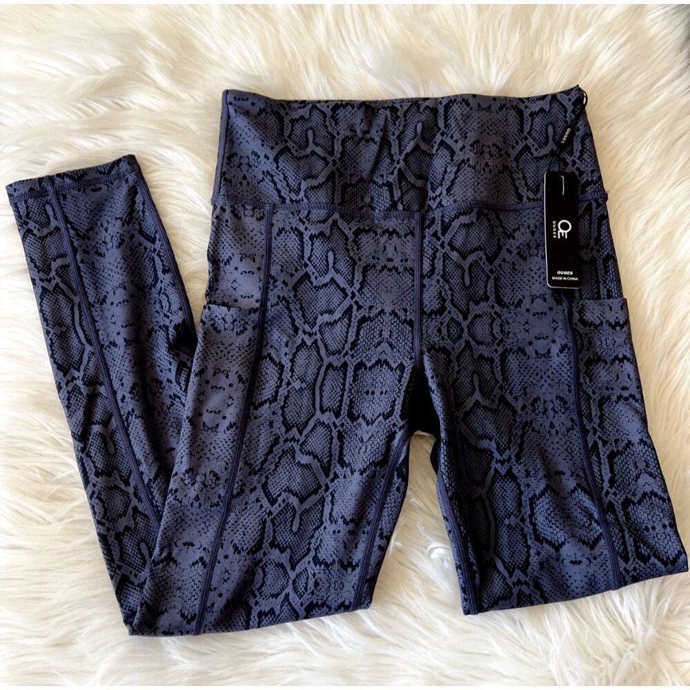 Ouges Leggings with Deep Pockets Animal Snake Print Blue Black Women's M, NWT